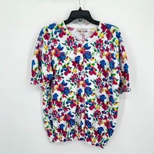Woman Within‎ Short Sleeve Cardigan Sweater Womens 18/20 White Floral Spring
